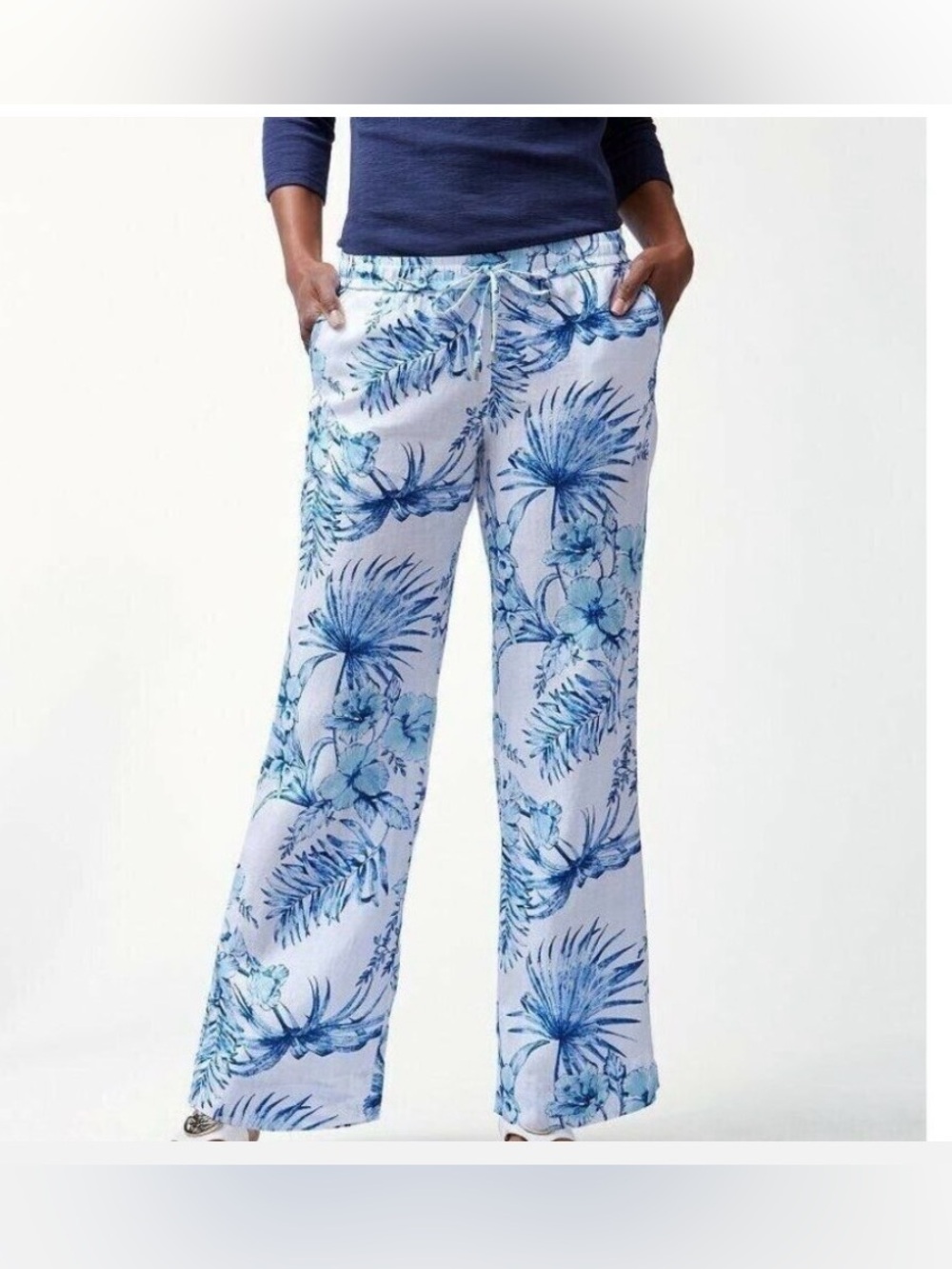 Tommy Bahama 100% Linen Tulum Tropical Easy High Rise Wide Leg Pants